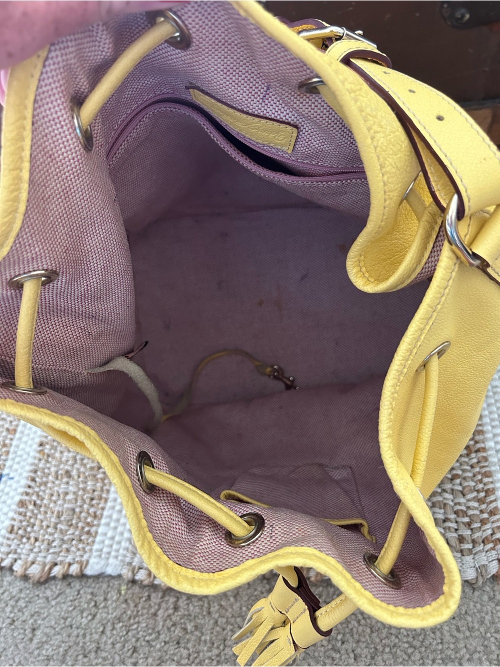 Dooney & Bourke Yellow Leather Drawstring Shoulder Bag - Picture 7 of 13